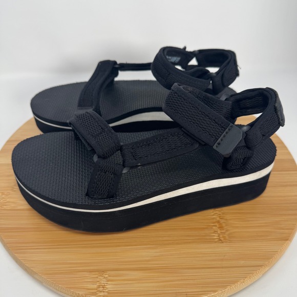 Teva Flatform Universal Mesh Print Black Platform Sandals 1102451 Womens 7 - Picture 4 of 11